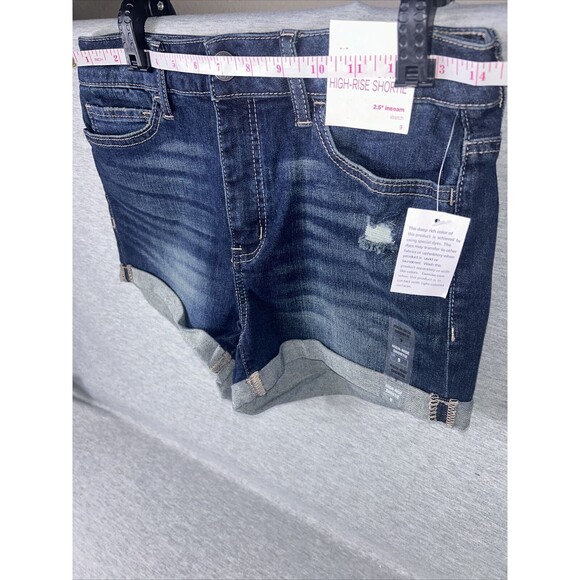 NEW SO Womens Blue Stretch Denim Distressed High Rise Shortie Shorts Size 9 BNWT - Picture 3 of 12